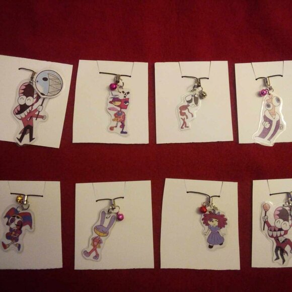 Handmade Laminate Videogame Cartoon Digital Circus Character Charm Set Of 8!
